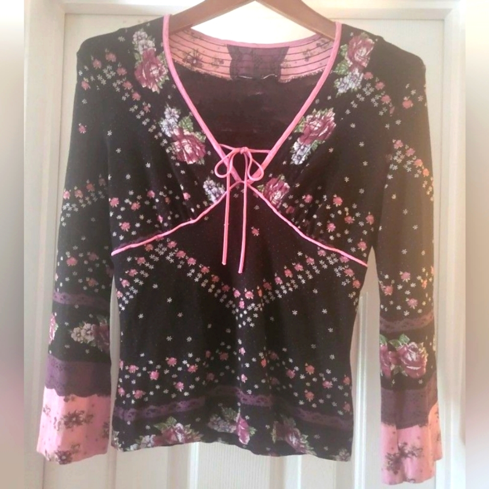 Betsy Johnson Boho Peasant 3/4 Sleeves Top - size M
